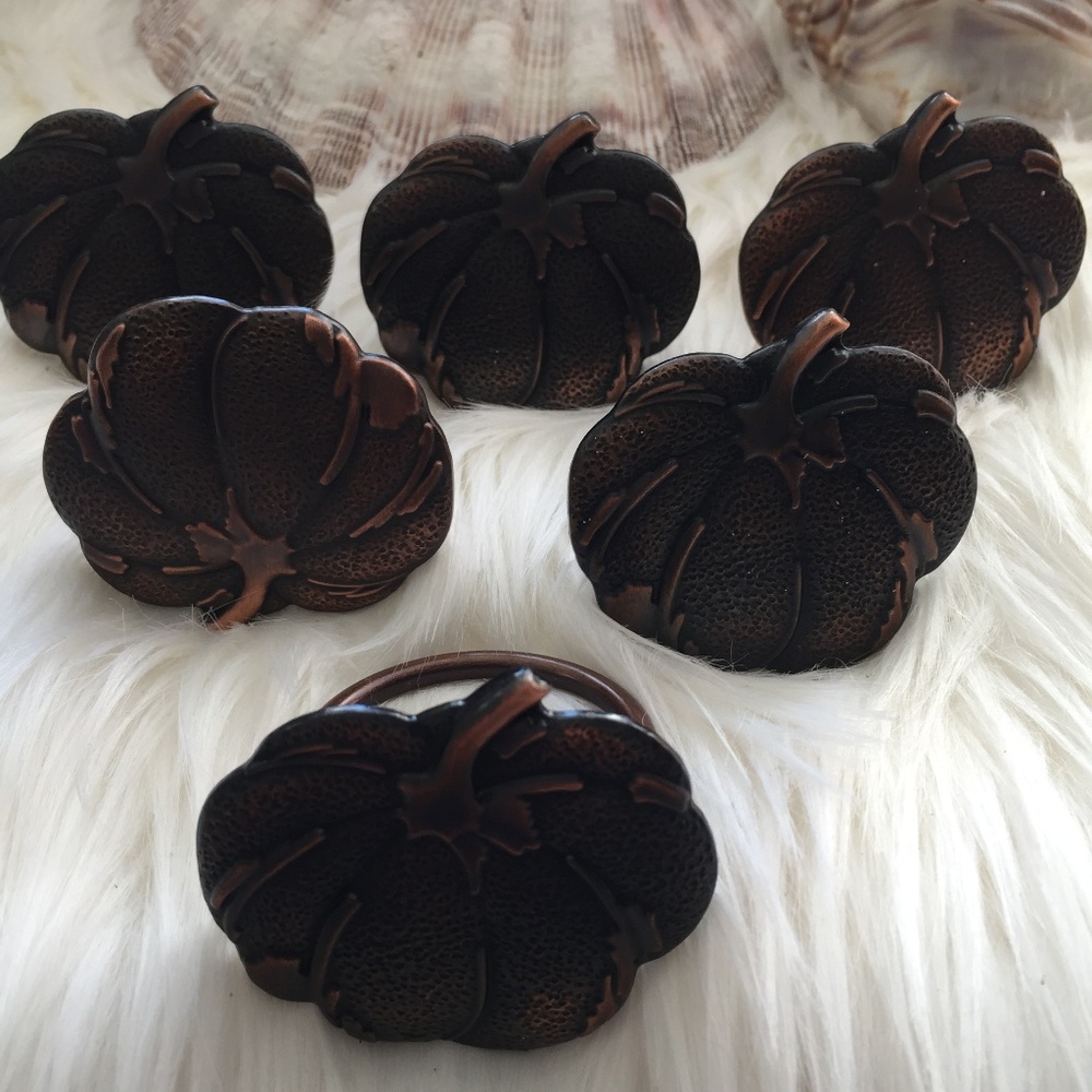 Thanksgiving Napkin Rings Pumpkin Harvest 6 Copper Holiday Elegant Decoration